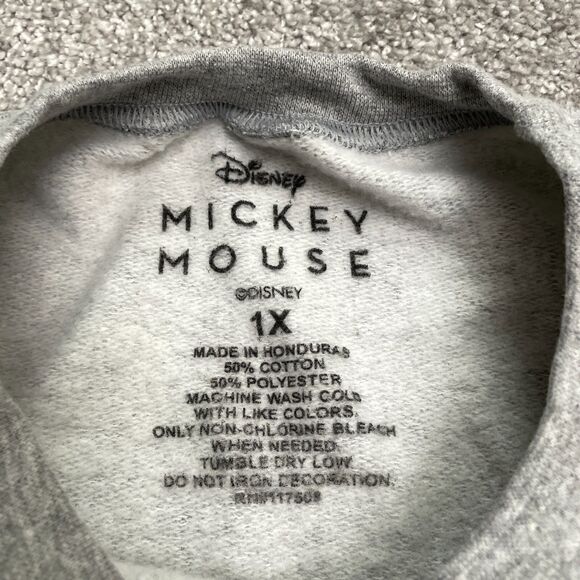 Disney Mickey Mouse Graphic Pullover Sweatshirt Unisex 1X Gray Crew Neck Casual - Picture 5 of 9